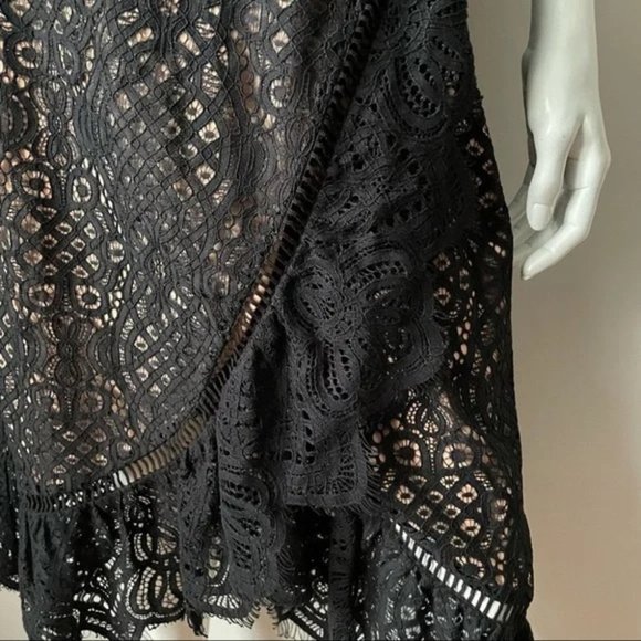 Lovers + Friends Black Lace Deep V Frill Sleeveless Dress, M - Picture 10 of 13